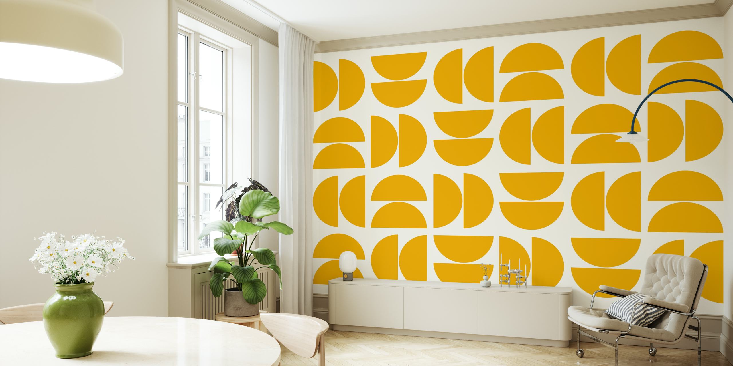 Yelow Zen Mid Century wallpaper in a room
